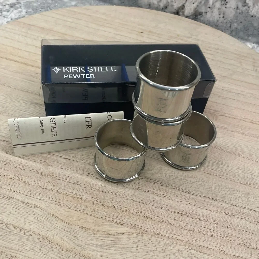Kirk Stieff Pewter Napkin Rings Set in Box Modern & Colonial Vintage Table